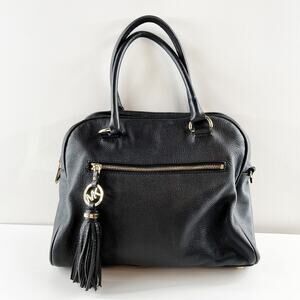 Michael Kors Knox Tassel Satchel Leather Purse Bag Black